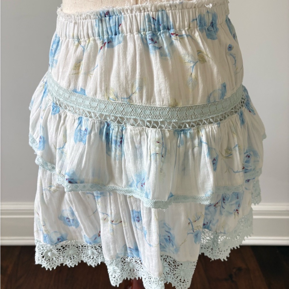 LoveShackFancy Light Blue Floral Ruffle Cutout Mini Dress - Picture 8 of 9